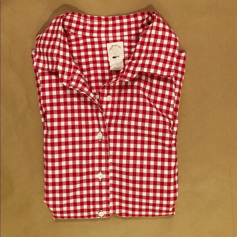 JCrew. The Perfect Shirt. Red Gingham Button Down.